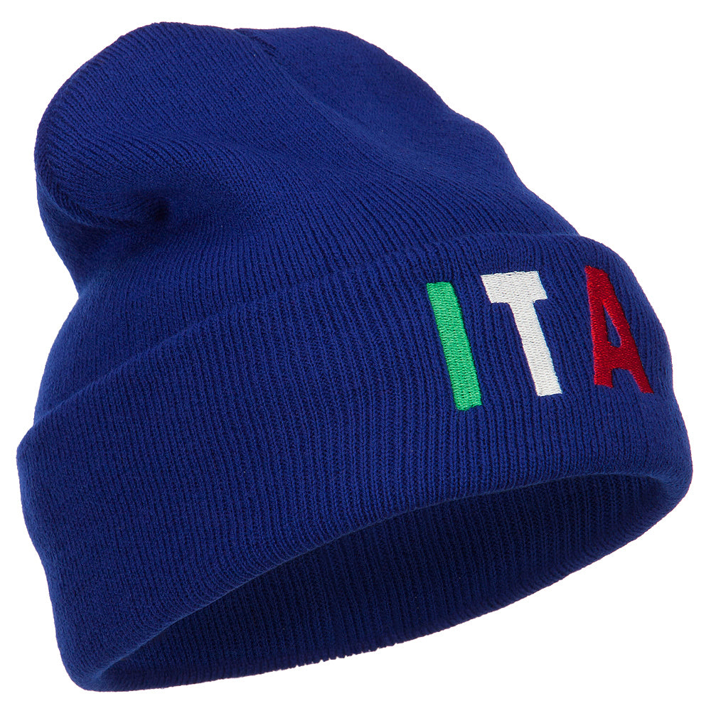 Italy ITA Flag Embroidered Long Beanie - Royal OSFM