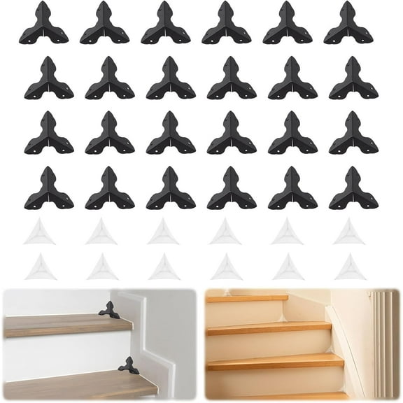 Stair Dust Inner Corners,48pcs Decorative Corner Stair Corner Dust Guards Decorative Cover Pad Metal Furniture Guard Edge for Cabinet Drawer Desk Jewelry Box(Black)
