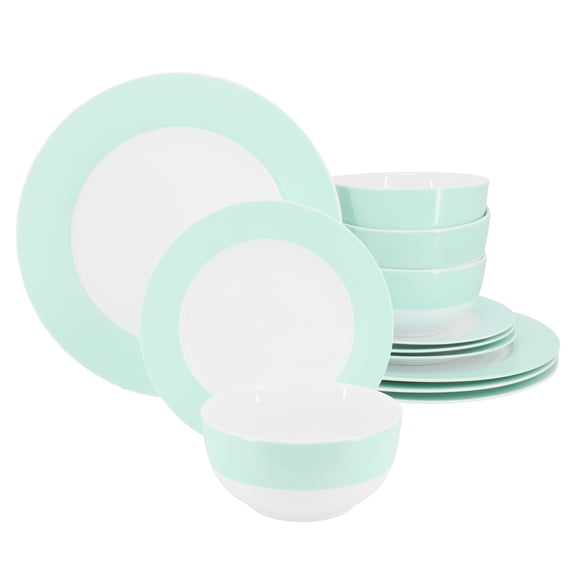 Martha Stewart Everyday 12 Piece Banded Fine Ceramic Dinnerware Set in Baby Blue