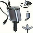 thumbnail image 2 of Retractable Car Charger 4in 1 Fast Car Phone Charger, Type C/IOS Car Charger Adapter with 2X Retractable Phone Charger Cables And 2X USB Ports for iPhone 15/14/13/12 Max, Samsung S24/S23, Smartphon, 2 of 10