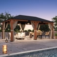 thumbnail image 5 of Modern Shade Tranquil Grove 12'x20’Hardtop Gazebo,Cedar Framed Pavilion with Galvanized Steel Roof,Permanent Patio Metal Gazebo for Outdoor Brown, 5 of 8