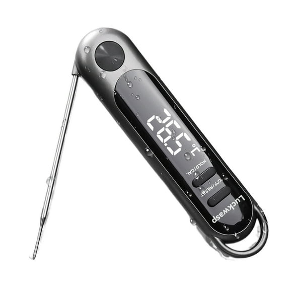 Luckwasp Meat thermometers, Cooking Thermometer with Large Auto-Rotating LCD Display, Waterproof Food Thermometer Digital for Kitchen, BBQ, or Grill