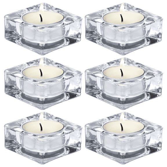 HofferRuffer 6Pcs Glass Candle Holder, 2*2*0.8inch Clear Square Candle Holders Bulk for Tabletop Centerpieces, Home Decor, Wedding Party, Festival