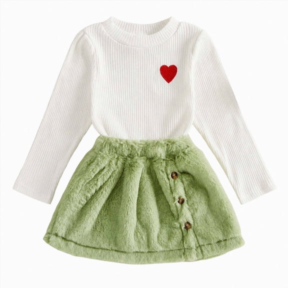 Enyan Toddler Girls Outfits Long Sleeve Solod Color Top Skirt Set 2pcs Little Girl Fall Winter Clothes Skirt Set,2-3 Years