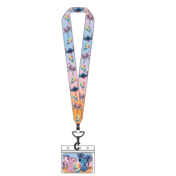 Loungefly Disney Lilo & Stitch Angel and Stitch Snow Cone Lanyard with Card Holder & 4 Pins