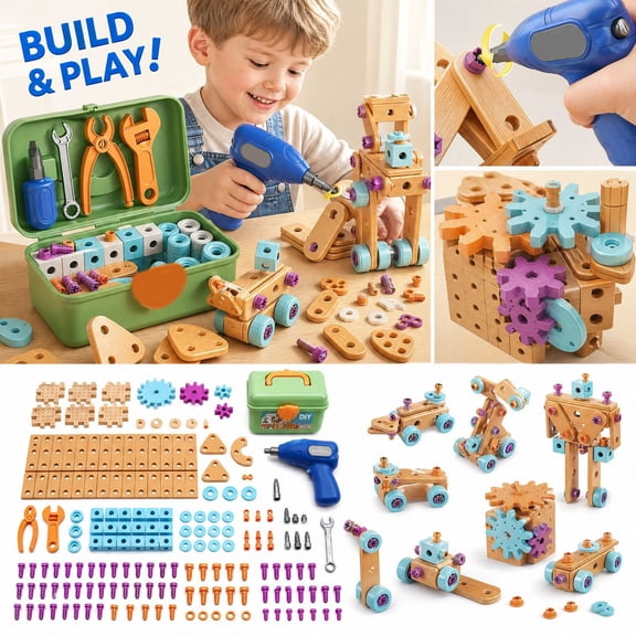 Kids Tool Set with Drill, 144 PCS STEM Building Tools with Storage Box Plastic Todder Tool Set for Boys and Girls Age 3 4 5 6 7 8 Years,Educational Construction Toy,Birthday Gift for Kids