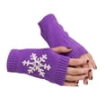 thumbnail image 2 of 1 Pair Knit Half Finger Glove Comfortable Winter Delicate Simple Knitting Craft Fingers Covers Hand Cover with Snowflake Pattern Purple, 2 of 6