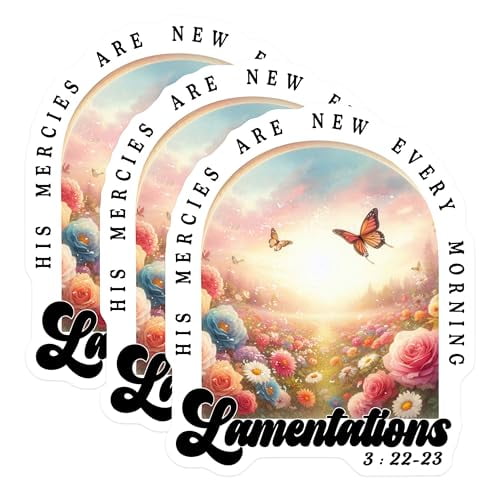 (3 Pack) His Mercies are New Decals - Christian Decal - Butterfly and Flower Inspirational Decal - 3 Inches On Longest Side - Easy Peel & Apply - Made in USA - 3MCS0077