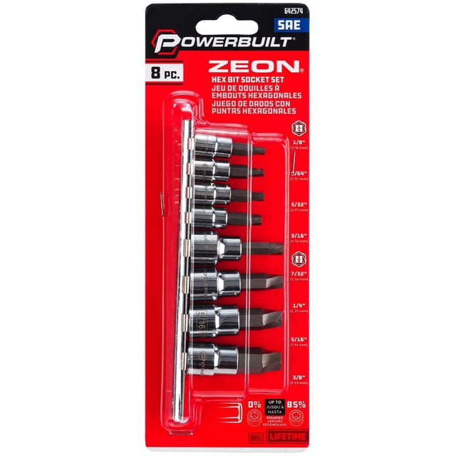 Juego de Dados Hexagonales SAE Powerbuilt Zeon de 8 Piezas 1/8"-3/8"