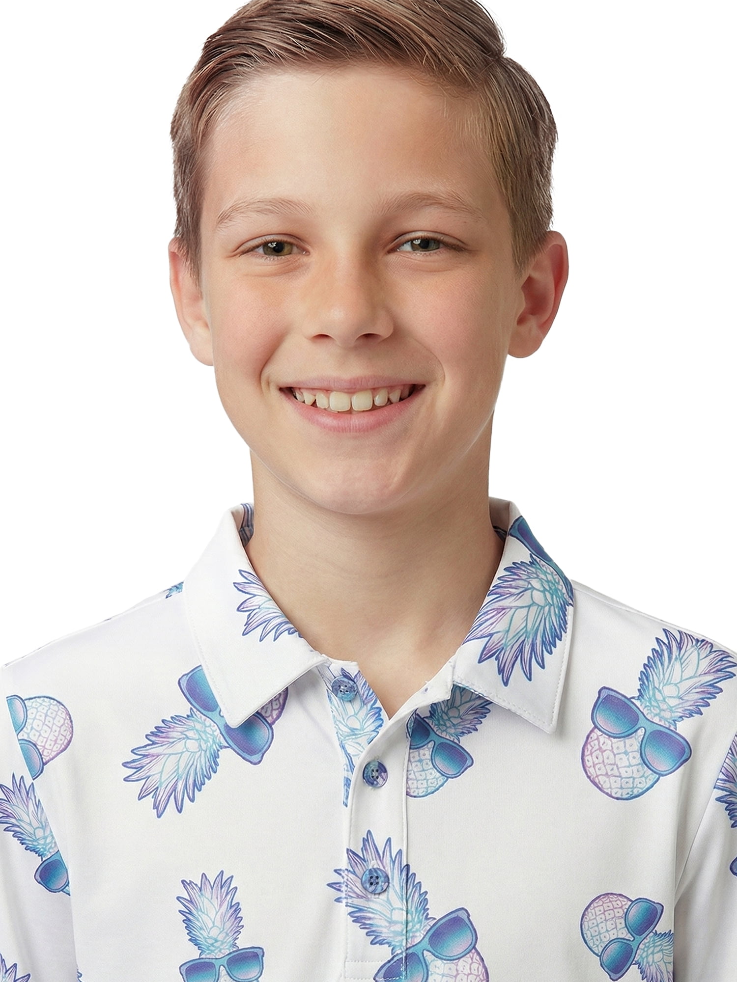 Birdie Bound Boys Print Performance Golf Polo Shirt with UPF50, Sizes XS-XL