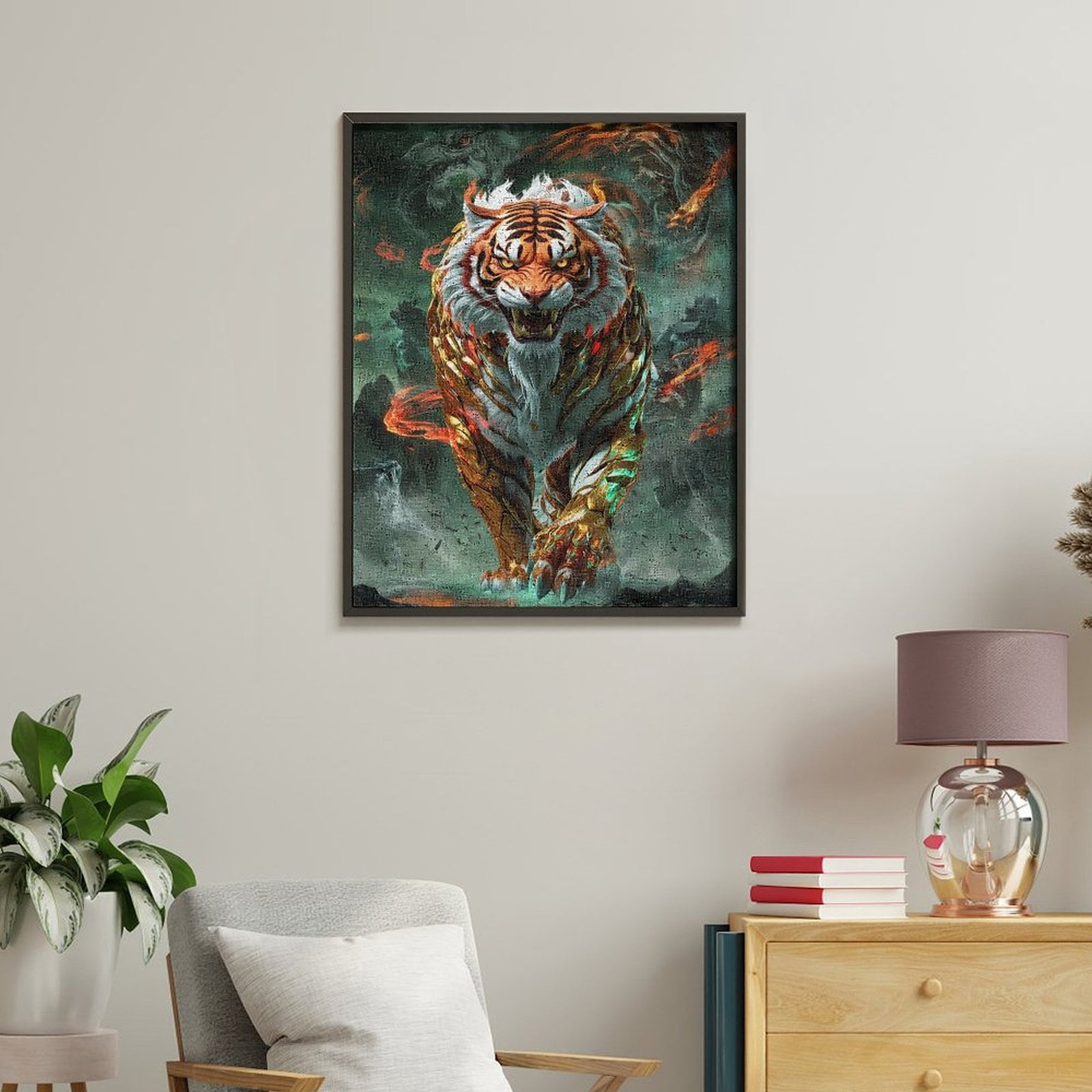 Paint By Numbers Kit for Adults Beginner - DIY Majestic Fiery Tiger Fantasy Art Canvas Painting Kits for Adults, Frameless Paint By Number for Adults for Home Wall Decor 16x20 Inch