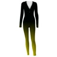 thumbnail image 5 of Women's Onesie Butt Button Back Flap Jumpsuit One Piece V Neck Long Sleeve Bodycon Romper Pajamas Playsuit, 5 of 6