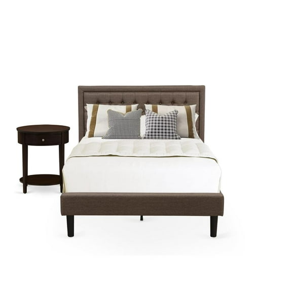 East West Furniture KD18F-1HI0M 2 Pc Bed Set - Full Size Bed Brown Headboard with 1 Night Stand for Bedroom - Black Finish Legs