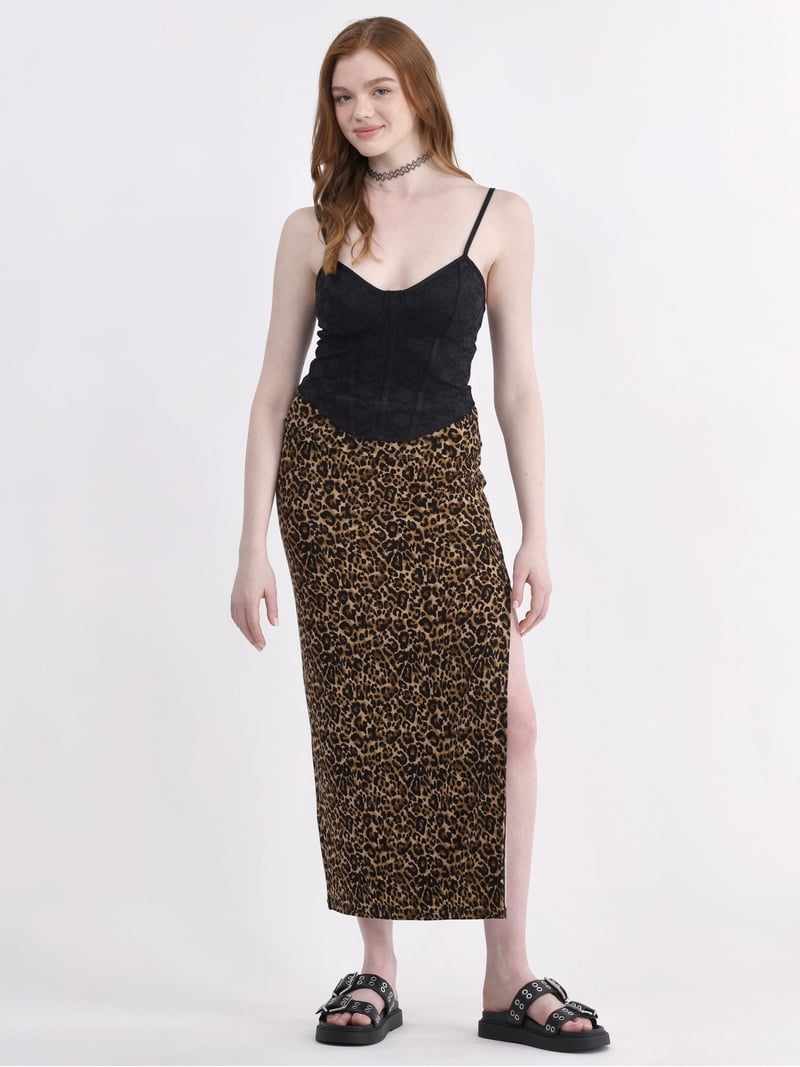 No Boundaries Knit Foldover Slit Maxi Skirt, Women's and Women's
