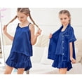 thumbnail image 4 of Aideaone Girls Silk Pajama Sets 3pcs Button Down Kids Satin Pjs set Short Sleeve Sleepwear 6-13 Years, 4 of 7