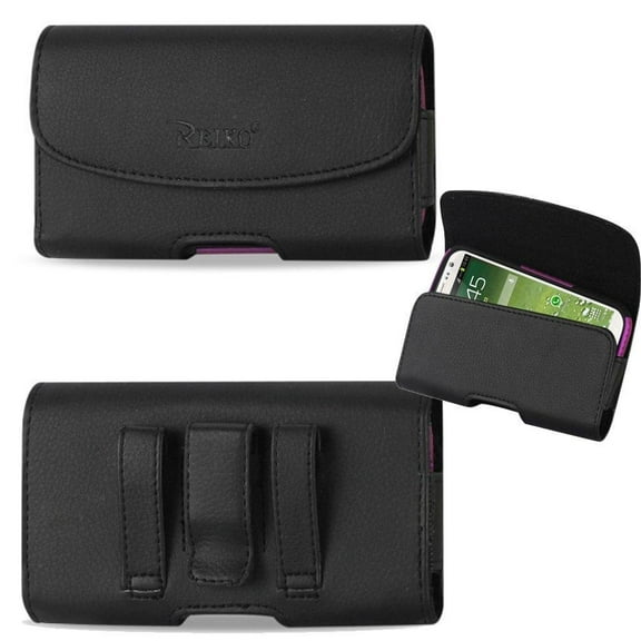 Horizontal Executive Leather Case with Magnetic closure with belt clip and belt loops for Nokia 3.1 phone with any cover on it.