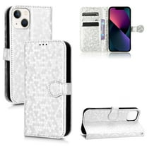 Dteck iPhone 14 Wallet Case with Card Holder, PU Leather Drop Proof Flip Stand Magnetic Polka Dots Pattern Protective Cover Case with Wrist Lanyard Strap for Apple iPhone 14 6.1-inch 2022, Silver