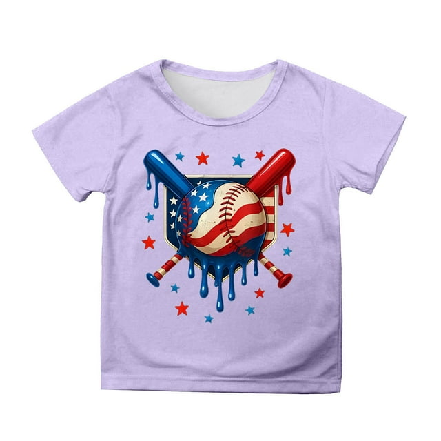 T-Shirt à Manches Courtes Imprimé Baseball pour Filles Coupe Ample Décontractée Confortable pour Usage Quotidien Sports et Activités Extérieures