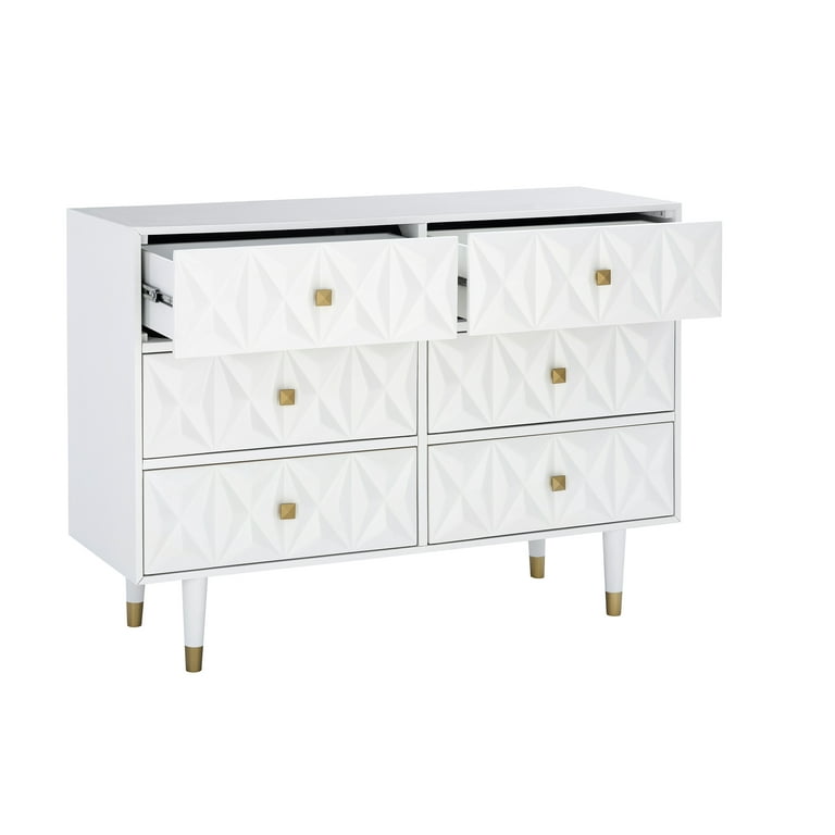 Linon Six Drawer Geo Texture Dresser in White - Walmart.com
