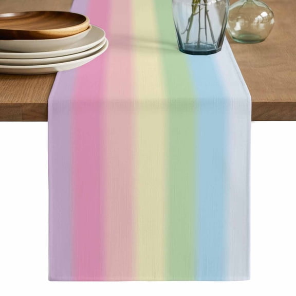 Rainbow Stripes Table Runner, Modern Colorful Cream Striped Aesthetics Washable Cotton Linen Table Runners 36 Inches Long, Dresser Scarf Runner for Nightstand/End Tables/Round Tables 13''x36''