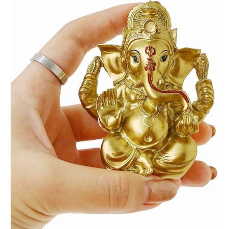 3.5 H Ganesh Statue for Car Dashboard Gold Color Hindu God Ganesha Ganesha Statue India Home Office Temple Mandir Murti Pooja Items Diwali Gifts