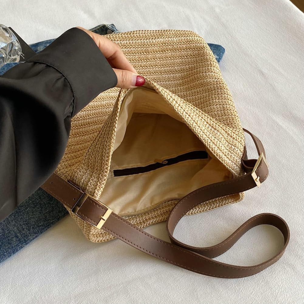Zhengup Straw Tote Bag for Women Woven Shoulder Bag Large Crossbody Purse Summer Beach Handbag Top Handle Bag