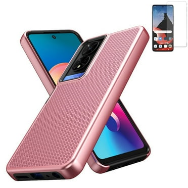Phone Case for TCL 50 XE 5G (T614D) / 50 XE NXTPAPER 5G Dual Layered Rugged Cover with Screen Protector (Textured Rose Gold /Tempered Glass)