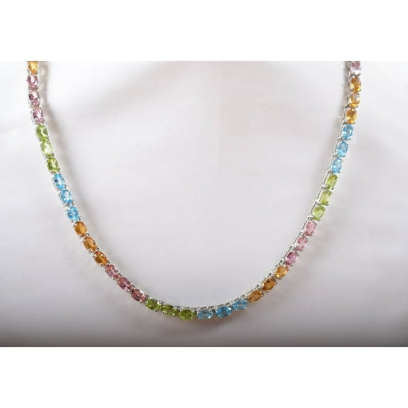 Oval Multi Gemstone Necklace, multi GemstoneTennis Necklace For Women, Colorful Gemstone, Chain Necklace ,Bridal Wedding Gifts ,Rainbow Necklace