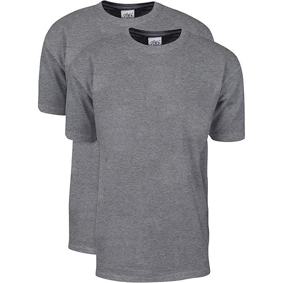 2 Pack Shaka Wear Men's Max Heavyweight Short Sleeve Crew Neck T-Shirt - Heather Gray - Small
