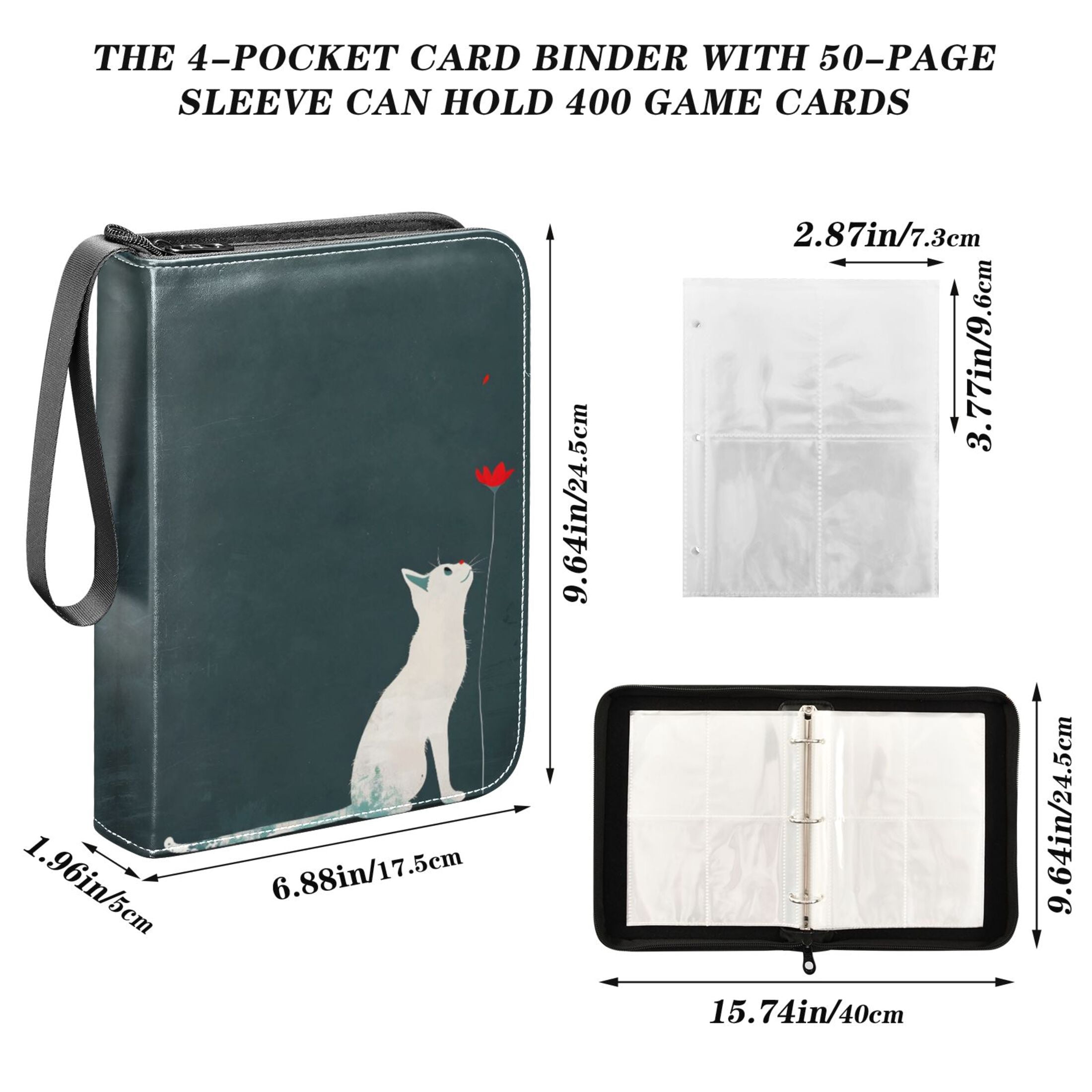 ALAZA A Cat Trading Card Binder 4 Pocket Cards Collection Album 400 Folder Holder