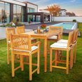 thumbnail image 2 of 7 Piece Teak Wood Elzas 55" Rectangular Outdoor Patio Bistro Bar Set including 2 Arm & 4 Side Bar Chairs, 2 of 5