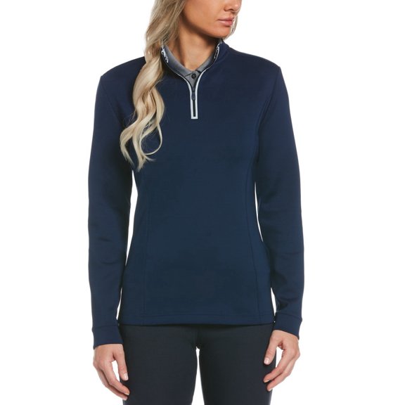 Original Penguin OGKSB222 Ladies Clubhouse Mock Pullover-BLACK IRIS-XL