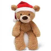 Gund Fuzzy Bear with Santa Hat Tan 13\"