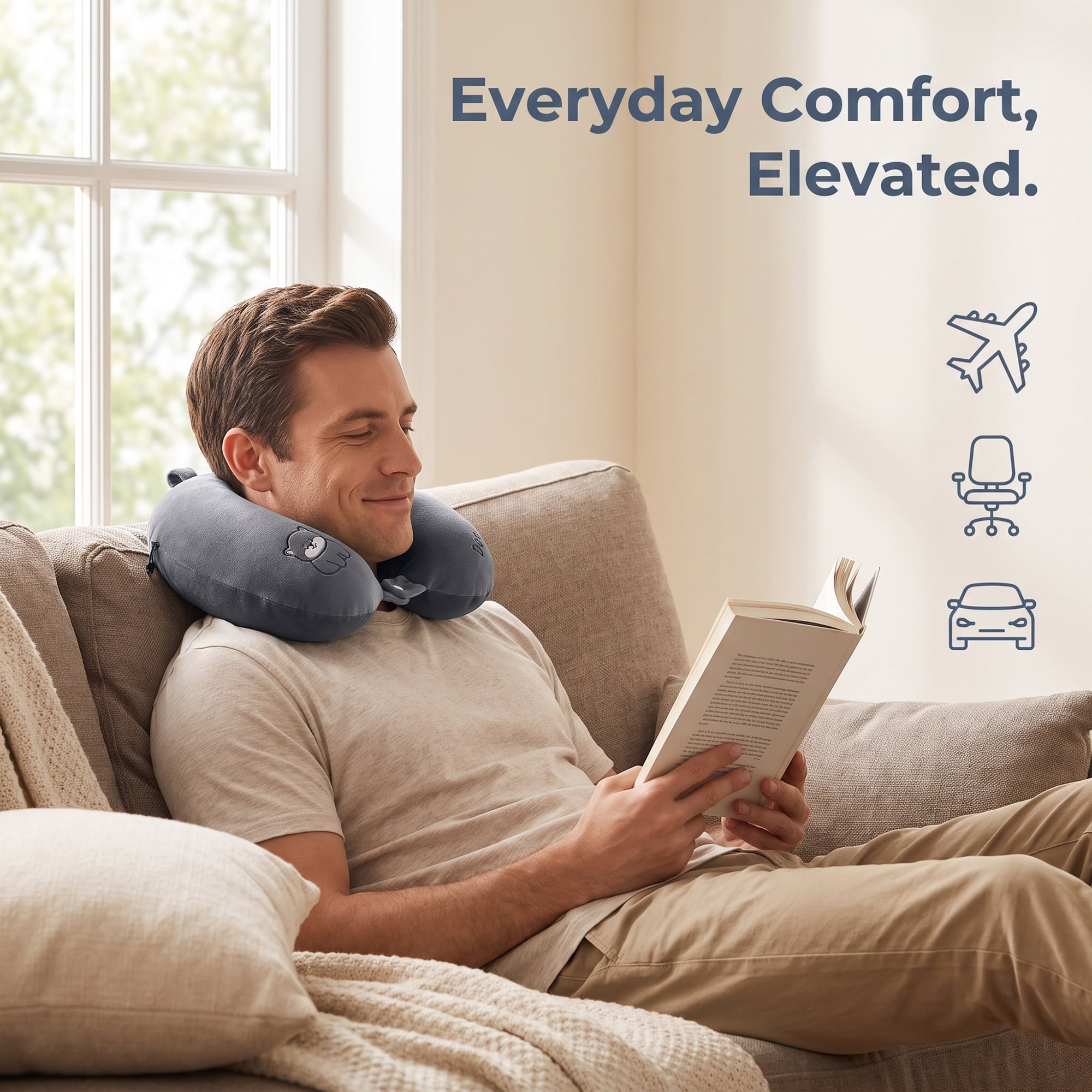 Unique Bargains Memory Foam U Shape Travel Neck Pillow for Airplane Use Dark gray 11"x11"