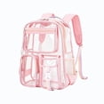 thumbnail image 4 of Transparent Backpack for Women Men, Clear PVC Bookbag Stadium Approved Heavy Duty School Bag with Reinforced Shoulder Straps - Spacious Travel Daypack for Students Teens Adults, Concert, Work, Pink, 4 of 7