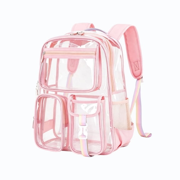 Tdxkok New School Year,Clear PVC Backpack Transparent Heavy Duty Bookbag Adjustable Shoulder Bag for Students School Daily Travel Outdoor Stadium B