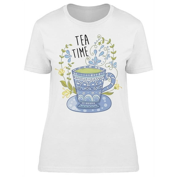 Tea Time, Floral Cup Design T-Shirt Women -Image by Shutterstock, Female x-Large