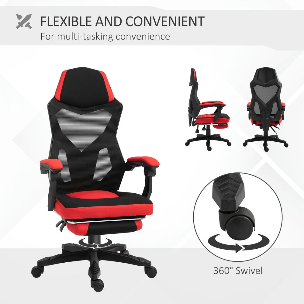 Demi Bonn Office Chair with Footrest, Ergonomic High Back Design Executive Computer Desk Chair, Mesh Back, for Home Work Comfort, Red