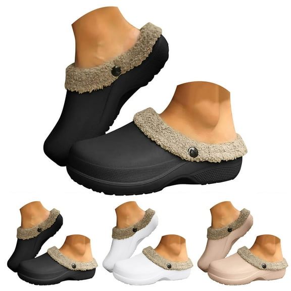 Dakaela Fleece Lined Clogs for Women Men Waterproof Winter Fuzzy Slippers House Warm Garden Mules Shoes Indoor Outdoor