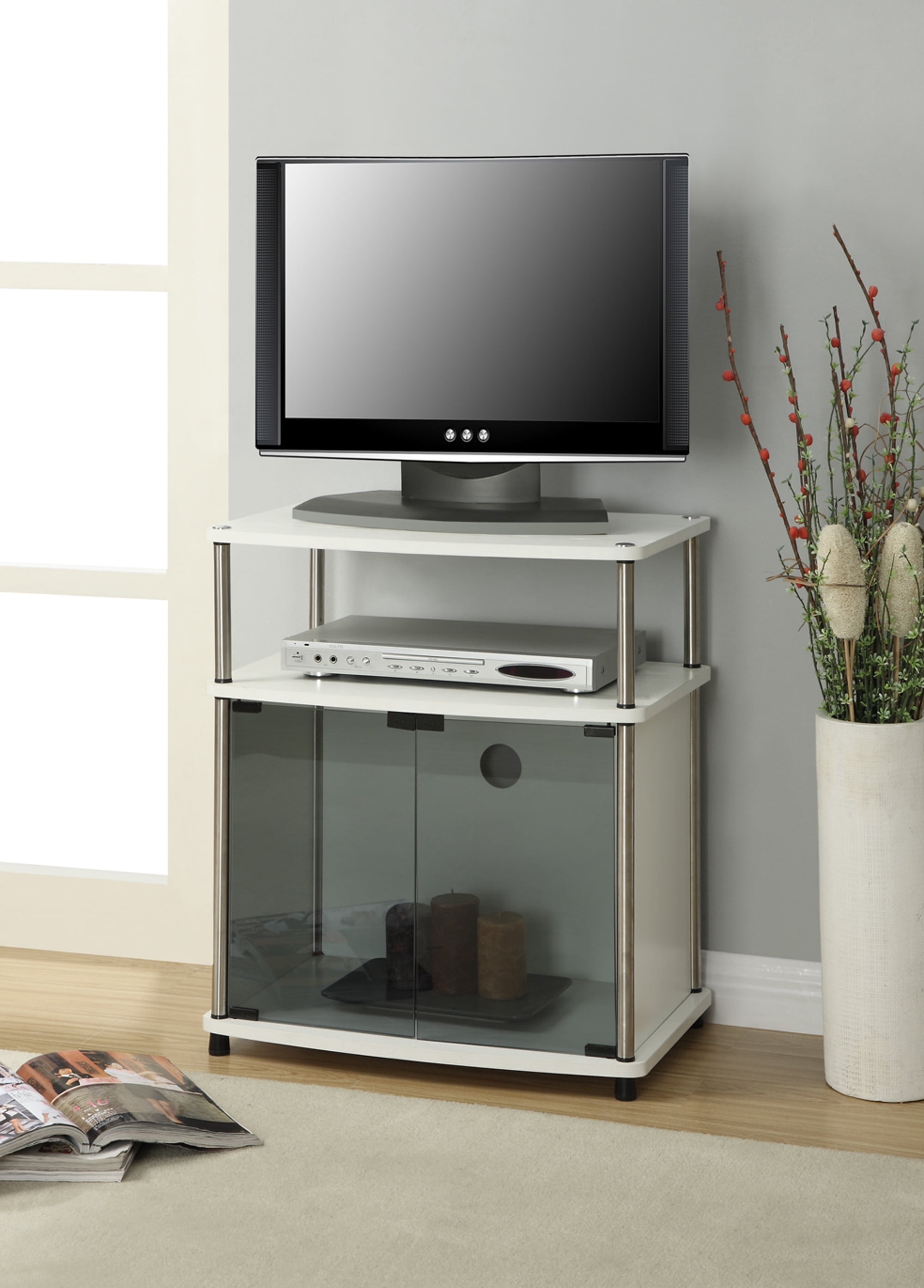 Convenience Concepts Designs2go No Tools Tv Stand With Black Glass Cabinet For Tvs Up To 25