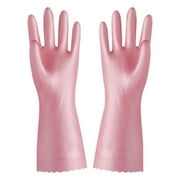 Harlier Reusable Cleaning Gloves Latex Free, Dishwashing Gloves with Flock Liner and Embossed Palm, Waterproof Household Rubber Gloves for Laundry, Gardening (Small, Pink)