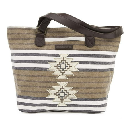 Cotton Striped Shoulder Bag Aztec Brown Southwestern Handbags Ryn Shoulder Tote Cotton Distressed Appearance Antique Brass Hardware Canvas Striped Shoulder Bag ()