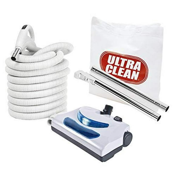 ULTRA CLEAN Central Vacuum Electric Attachment Kit - Dual Voltage 24V / 110V Hose with 3-Way on/Off Switch Handle- Electric Power Nozzle – Set of Chromed Wands (30 ft White, Pigtail)