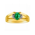 thumbnail image 1 of RYLOS Mens Rings Yellow Gold Plated Silver Classic Design 7X5MM Oval Gemstone & Diamond  Emerald May Birthstone Ring Size 9, 1 of 6