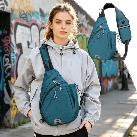 Yhmxh Lightweight Sling Bag Crossbody Chest Backpack, Multipocket Anti-Theft Casual Shoulder Fanny Pack with Bottle Holder, Adjustable Strap Water Resistant Daypack for Outdoor Cycling Hiking Walking