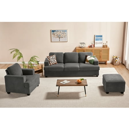 Papajet Sofa Modern Couches with Storage Ottoman Comfy Couches for Living Room(Bouclé Grey)