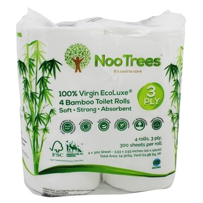 Nootrees 280764 Virgin Ecoluxe Bamboo 3-Ply Toilet Tissue, 4 Rolls per Pack - 300 Sheet per Pack - Pack of 12