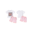 thumbnail image 4 of Baby Girls Shorts Set, Short Sleeve Letters Print T-shirt with Plaid Shorts Summer 2-piece Outfit, 4 of 10