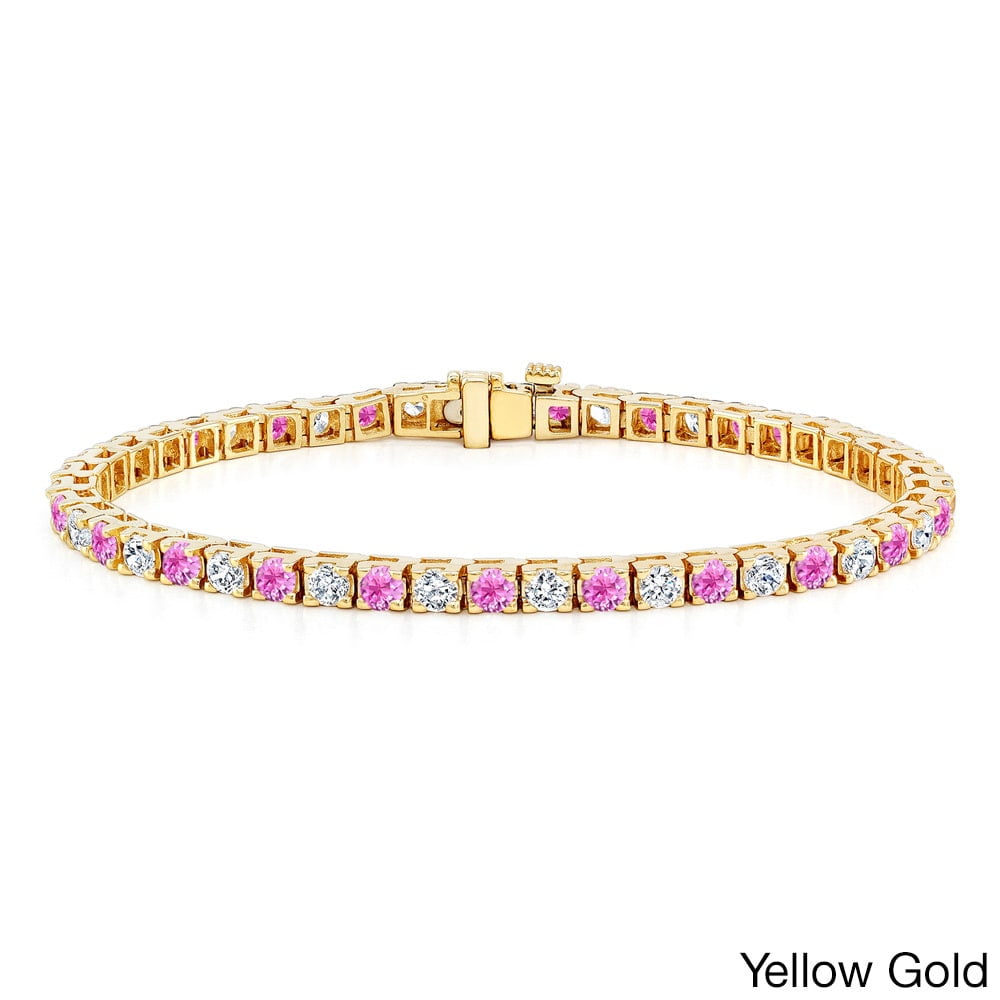 Auriya 14k Gold 3 1 2ct Pink Sapphire and 3 1 2ct TW Diamond Tennis Bracelet (H-I, SI1-SI2) by Overstock