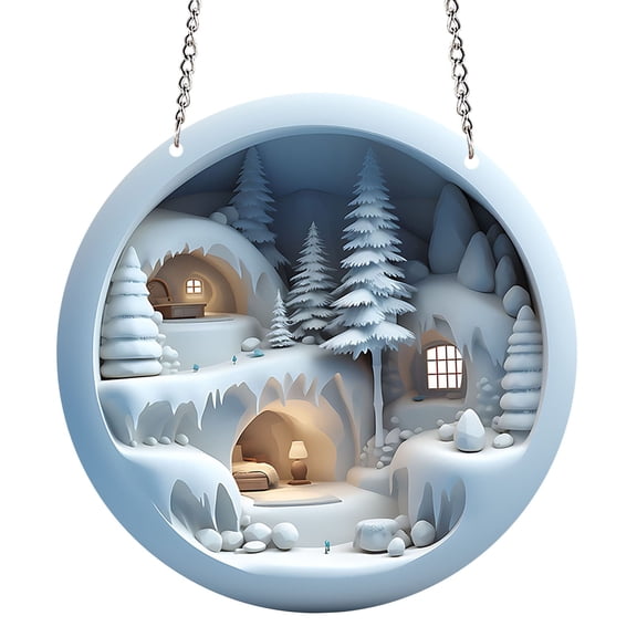 LanSuare Christmas Snow House Hanging Ornaments, Acrylic Round Snow House with Winter Scene Pendant, Suitable for Porch, Wall, Indoor Home Decor, Front Entry, Christmas Tree Decor
